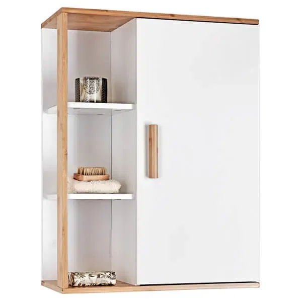 Showerdrape Cassino Bamboo/White Bathroom Wall Cabinet with Display Shelves