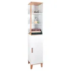 Showerdrape Catania Bamboo/White Tall Bathroom Cabinet with Display Shelves