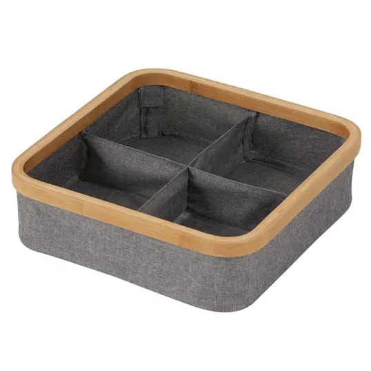 Showerdrape Cotswold Grey & Bamboo Storage Tray with 4 Compartments