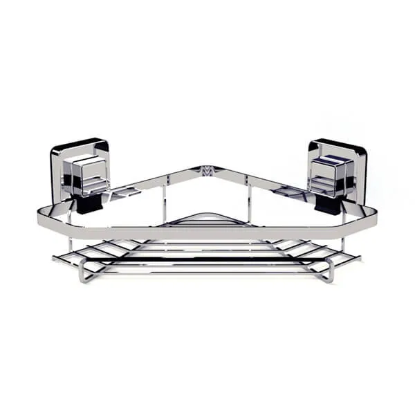 Showerdrape Pushloc Stainless Steel Suction Wall Mounted Corner Basket