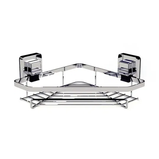Showerdrape Pushloc Stainless Steel Suction Wall Mounted Corner Basket