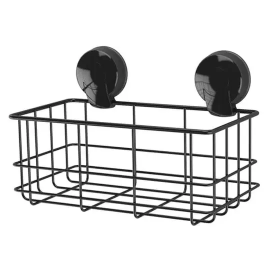 Showerdrape Suctionloc Black Steel Suction Wall Mounted Bottle Basket