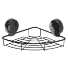 Showerdrape Suctionloc Black Steel Suction Wall Mounted Corner Basket