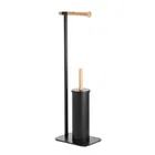Showerdrape Sonata Black & Bamboo Toilet Roll Holder & Toilet Brush Combination
