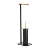 Showerdrape Sonata Black & Bamboo Toilet Roll Holder & Toilet Brush Combination