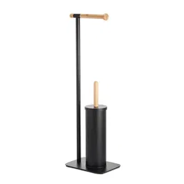 Showerdrape Sonata Black & Bamboo Toilet Roll Holder & Toilet Brush Combination