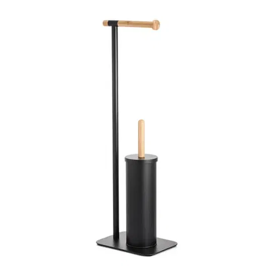 Showerdrape Sonata Black & Bamboo Toilet Roll Holder & Toilet Brush Combination