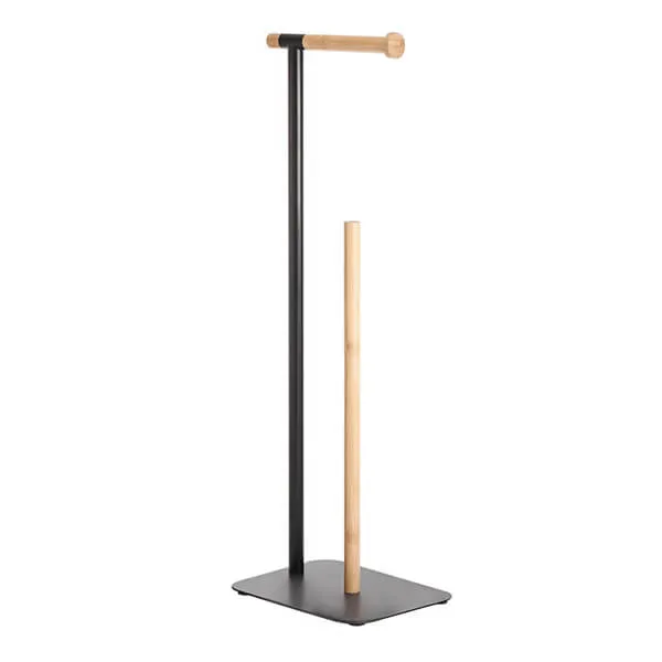 Showerdrape Sonata Black & Bamboo Toilet Roll Holder & Spare Paper Holder Combination