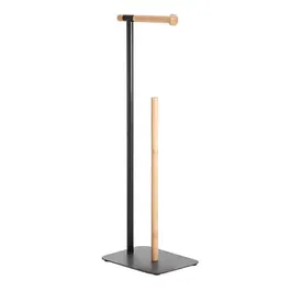 Showerdrape Sonata Black & Bamboo Toilet Roll Holder & Spare Paper Holder Combination