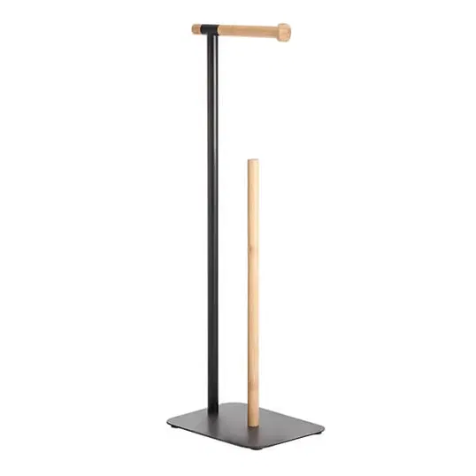Showerdrape Sonata Black & Bamboo Toilet Roll Holder & Spare Paper Holder Combination