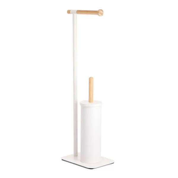 Showerdrape Sonata White & Bamboo Toilet Roll Holder & Toilet Brush Combination