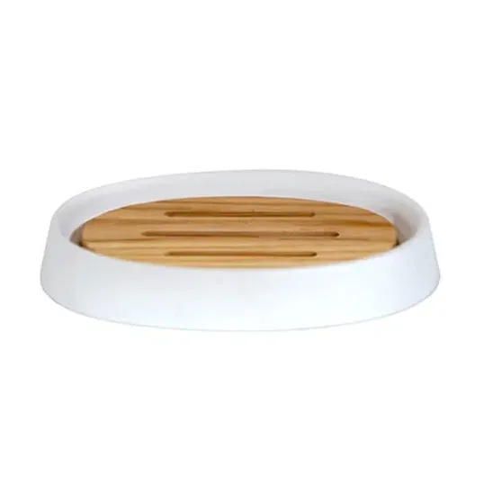 Showerdrape Sonata White & Bamboo Soap Dish