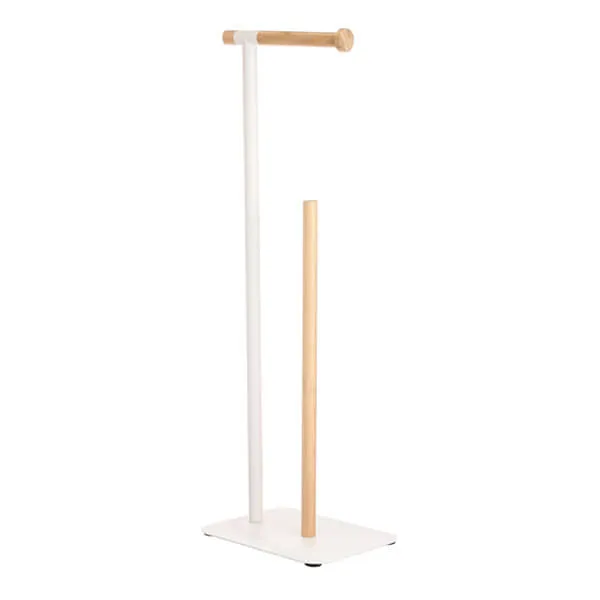 Showerdrape Sonata White & Bamboo Toilet Roll Holder & Spare Paper Holder Combination
