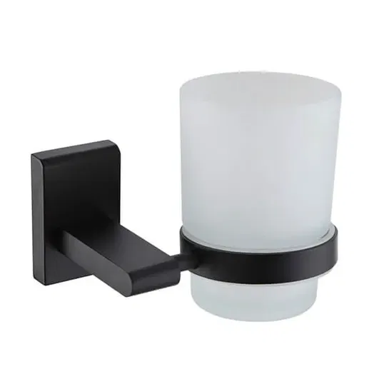 Showerdrape Unity Black Stainless Steel & Frosted Glass Wall Mounted Toothbrush Holder