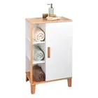 Showerdrape Varallo White & Bamboo Bathroom Floor Cabinet with Display Shelves