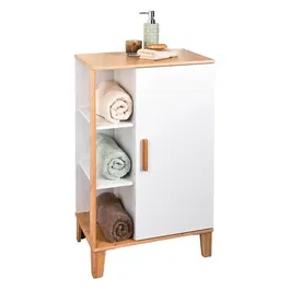 Showerdrape Varallo White & Bamboo Bathroom Floor Cabinet with Display Shelves