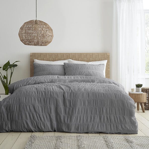 Catherine Lansfield Seersucker Double Duvet Set Grey