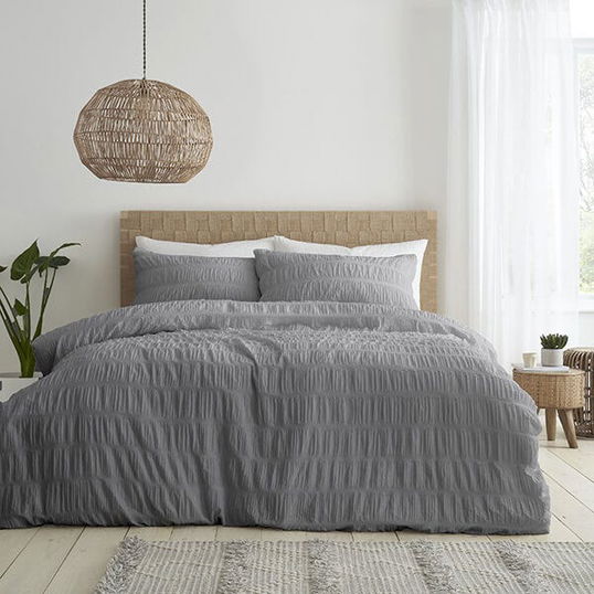 Catherine Lansfield Seersucker Double Duvet Set Grey
