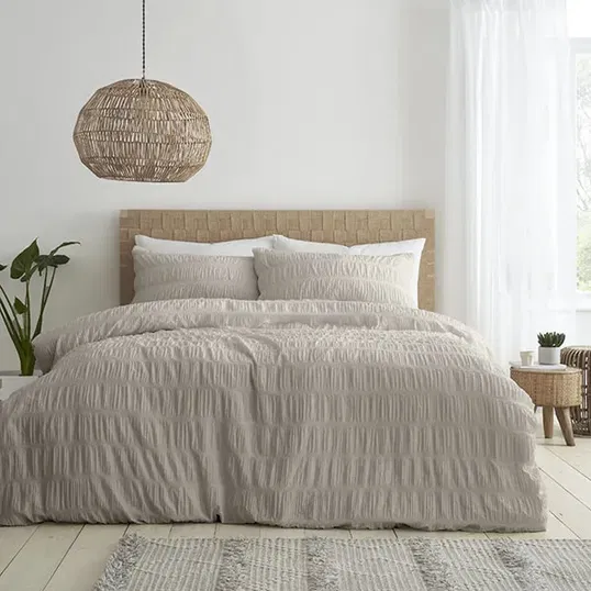 Catherine Lansfield Seersucker King Duvet Set Natural