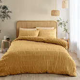 Catherine Lansfield Seersucker Super King Duvet Set Caramel