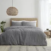 Catherine Lansfield Seersucker Super King Duvet Set Grey