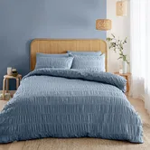 Catherine Lansfield Seersucker Super King Duvet Set Lansfield Blue