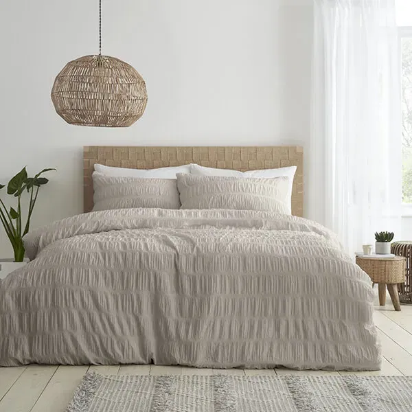 Catherine Lansfield Seersucker Super King Duvet Set Natural