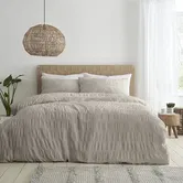 Catherine Lansfield Seersucker Super King Duvet Set Natural