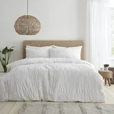 Catherine Lansfield Seersucker Super King Duvet Set White