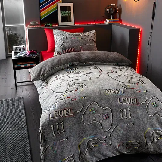 Catherine Lansfield Childrens Game Over Fleece Double Duvet Set Black