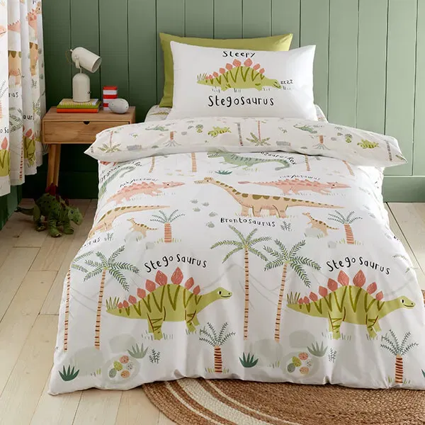 Catherine Lansfield Childrens Sleepy Dino Single Duvet Set Green