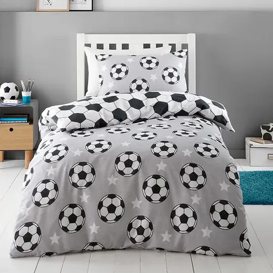 Catherine Lansfield Childrens Brushed Football Stars Double Duvet Set Grey