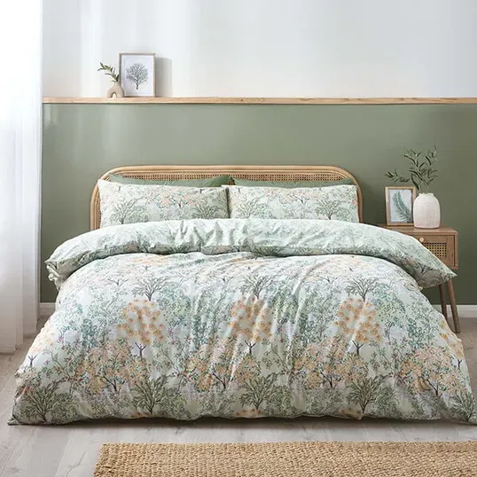 Catherine Lansfield Forest Blossom Super King Duvet Set Green