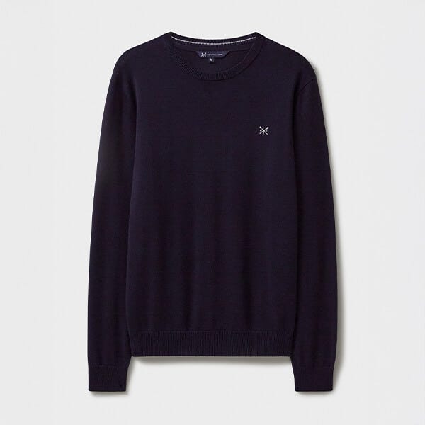 Crew Clothing Mens Organic Cotton Crew Neck Knitted Jumper Navy
