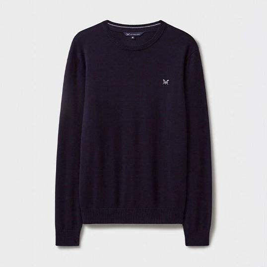 Crew Clothing Mens Organic Cotton Crew Neck Knitted Jumper Navy