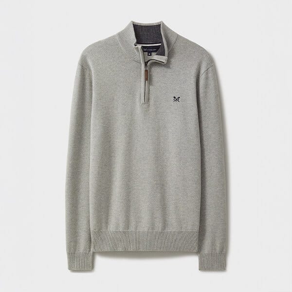 Crew Clothing Mens Classic Half Zip Knitted Jumper Grey Marl