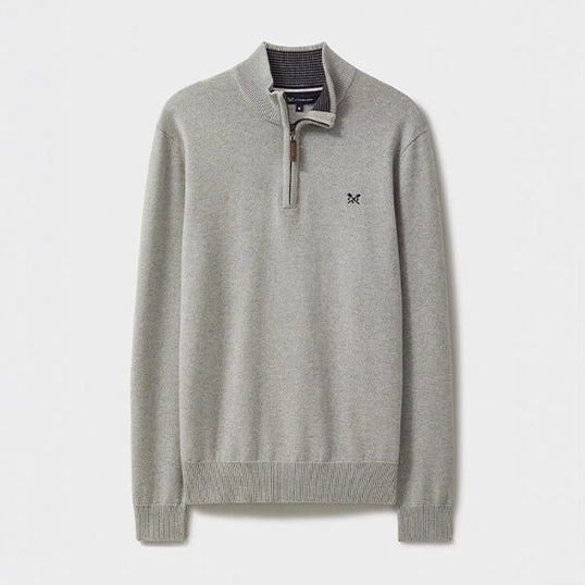 Crew Clothing Mens Classic Half Zip Knitted Jumper Grey Marl