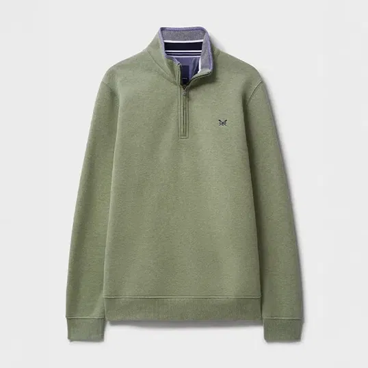 Crew Clothing Mens Classic Half Zip Sweatshirt Artichoke Marl
