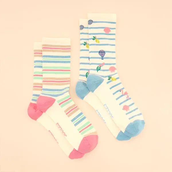 Joules Summer Icons Everyday Socks 2 Pack Size 4-8