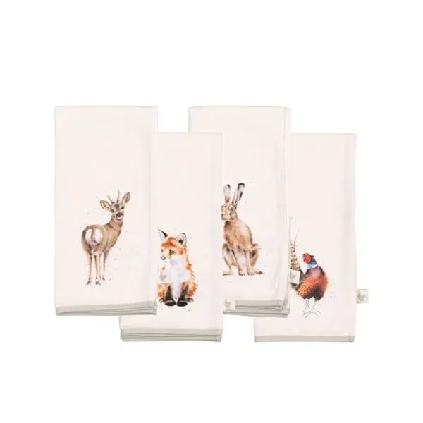 Wrendale Designs 'Woodlanders' Set of Four Woodland Animal Fabric Napkins