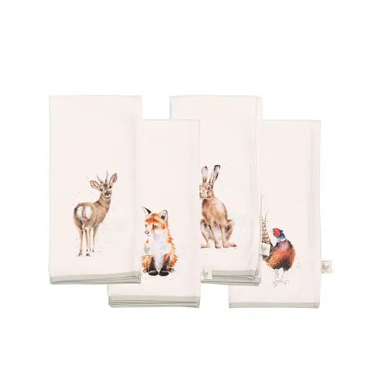 Wrendale Designs `Woodlanders` Set of Four Woodland Animal Fabric Napkins