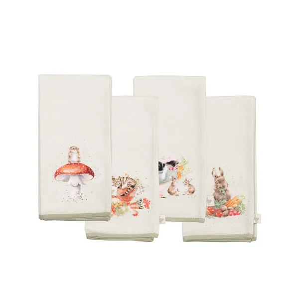 Wrendale Designs 'Garden Friends' Set of Four Animal Fabric Napkins