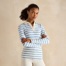 Joules Blue Stripe Fairfield Long Sleeve Ribbed Polo Shirt