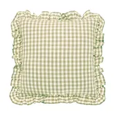 Walton & Co Gingham Pale Olive Ruffle Square Poly Fill Cushion