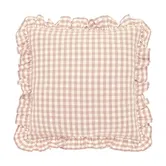 Walton & Co Gingham Plaster Pink Ruffle Square Poly Fill Cushion