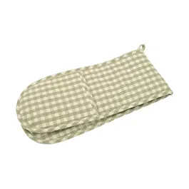 Walton & Co Gingham Pale Olive Double Oven Glove