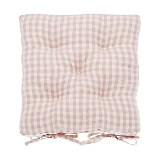 Walton & Co Gingham Plaster Pink Seat Pad With Ties