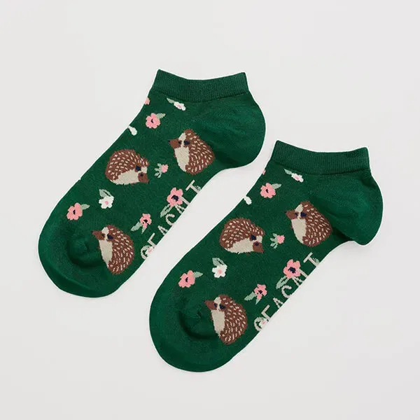Seasalt Bamboo Arty Trainer Socks Hedgehog Meadow Dark Forage Size 4-7