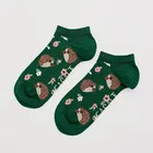 Seasalt Bamboo Arty Trainer Socks Hedgehog Meadow Dark Forage Size 4-7