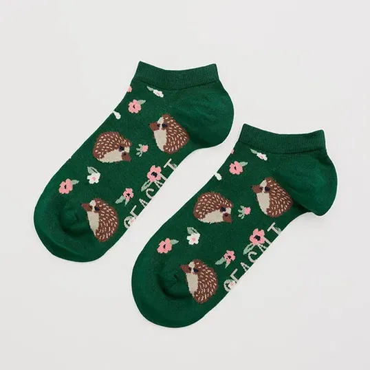 Seasalt Bamboo Arty Trainer Socks Hedgehog Meadow Dark Forage Size 4-7